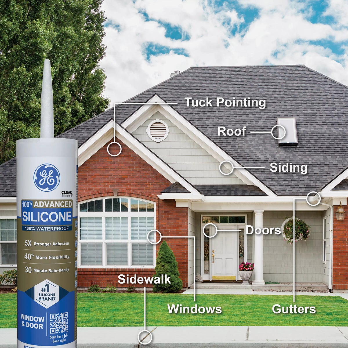 GE Advanced Silicone Window & Door Sealant, White, 10.1 Oz. Tube Image 3
