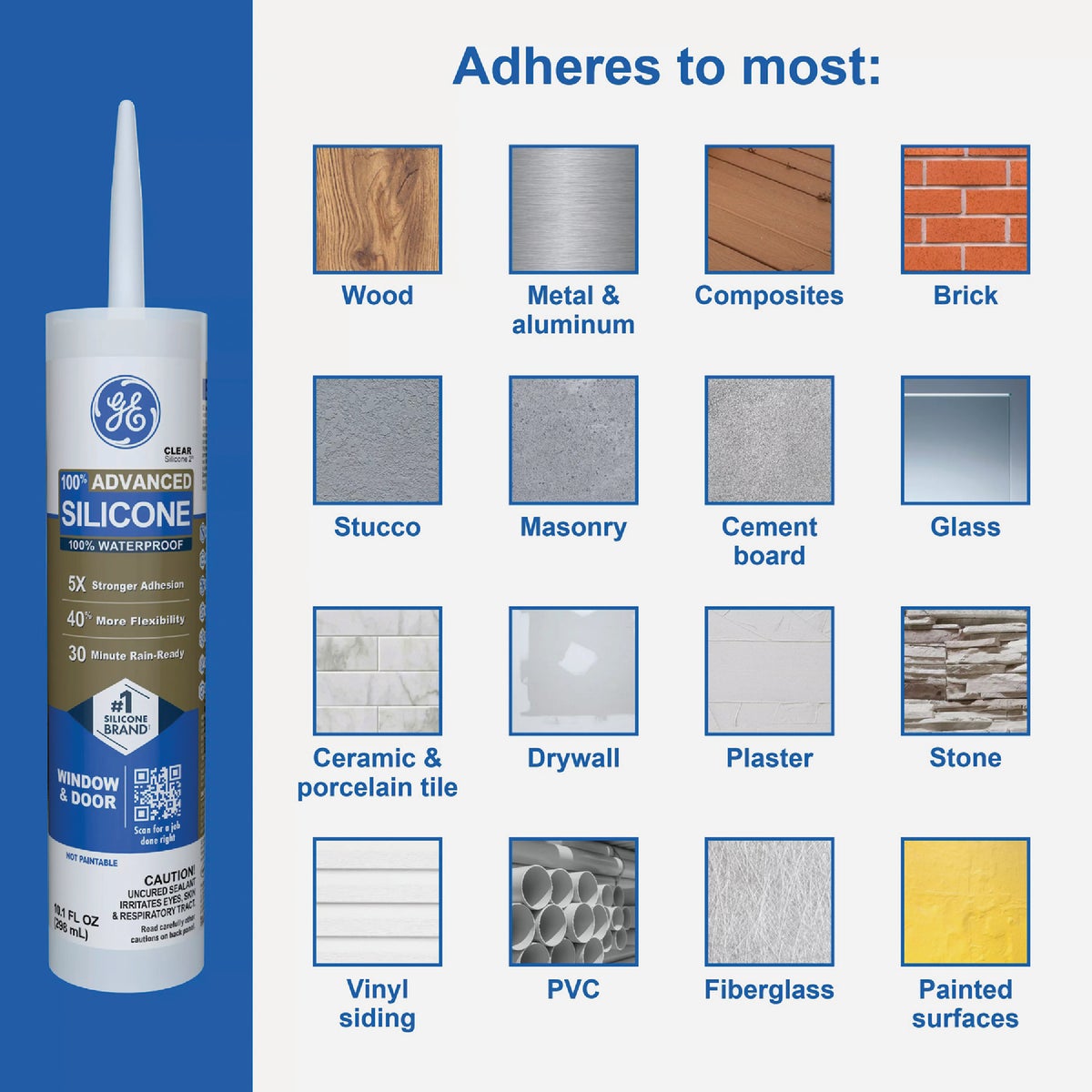 GE Advanced Silicone Window & Door Sealant, White, 10.1 Oz. Tube Image 6