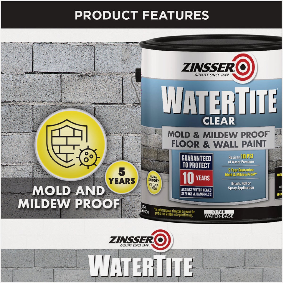 Zinsser WaterTite Clear Mold & Mildew Proof Clear Floor and Wall Paint, 1 Gal. Image 4