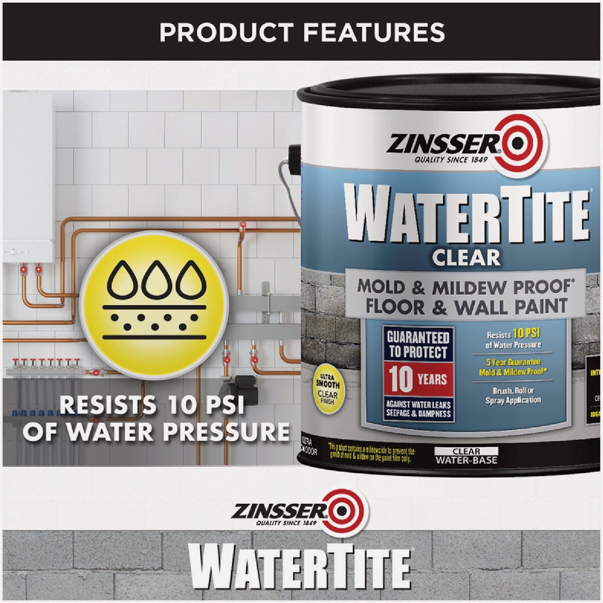 Zinsser WaterTite Clear Mold & Mildew Proof Clear Floor and Wall Paint, 1 Gal. Image 3