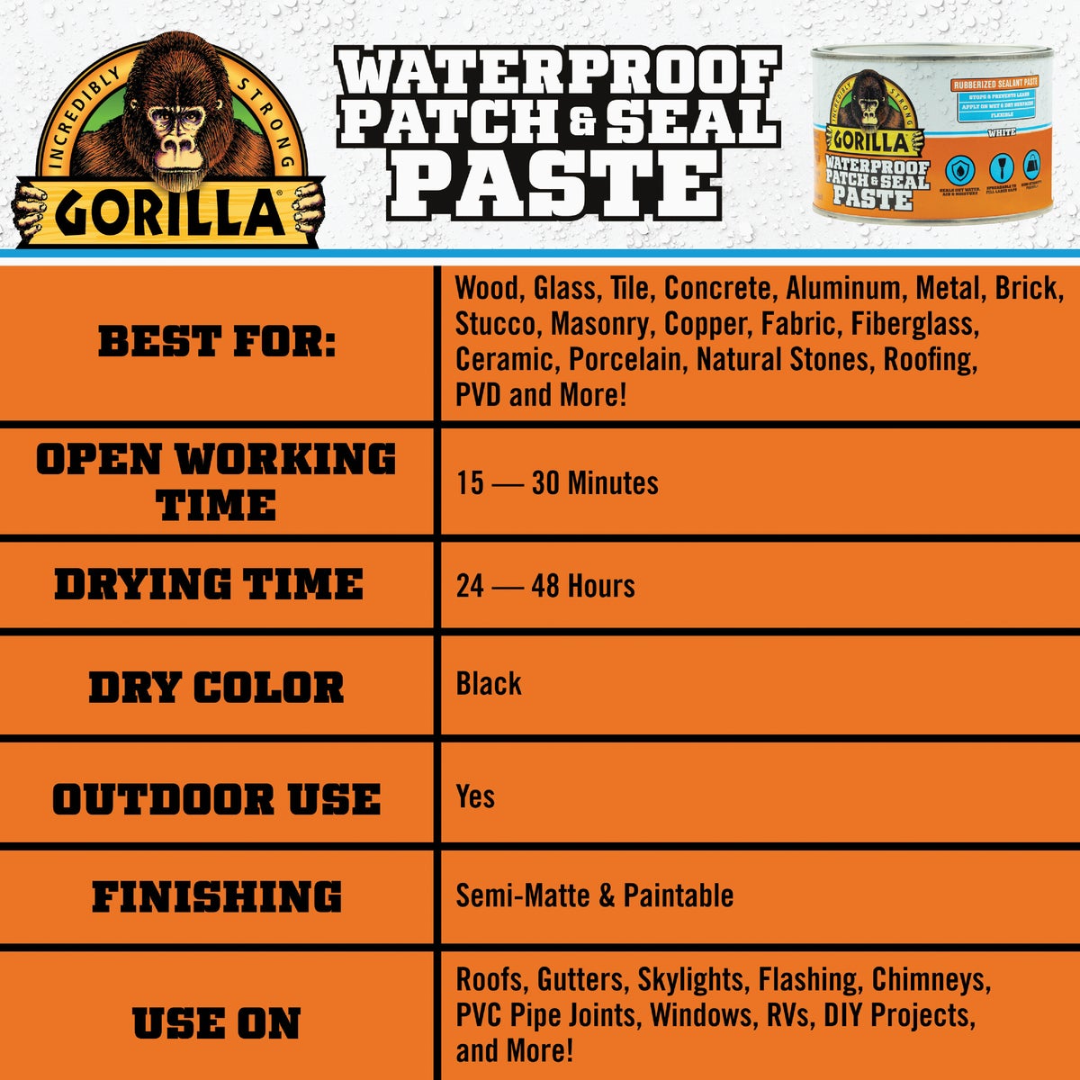 Gorilla 1 Lb. White Waterproof Patch & Seal Paste Image 4