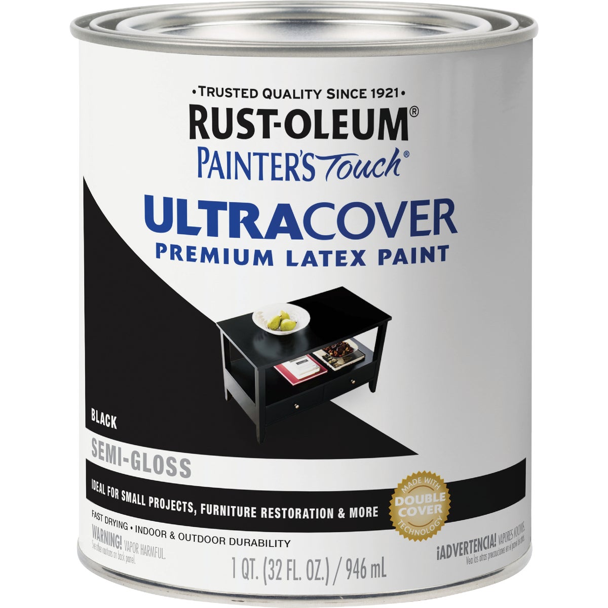 Rust-Oleum Painter's Touch 2X Ultra Cover Premium Latex Paint, Semi-Gloss Black, 1 Qt. Image 7