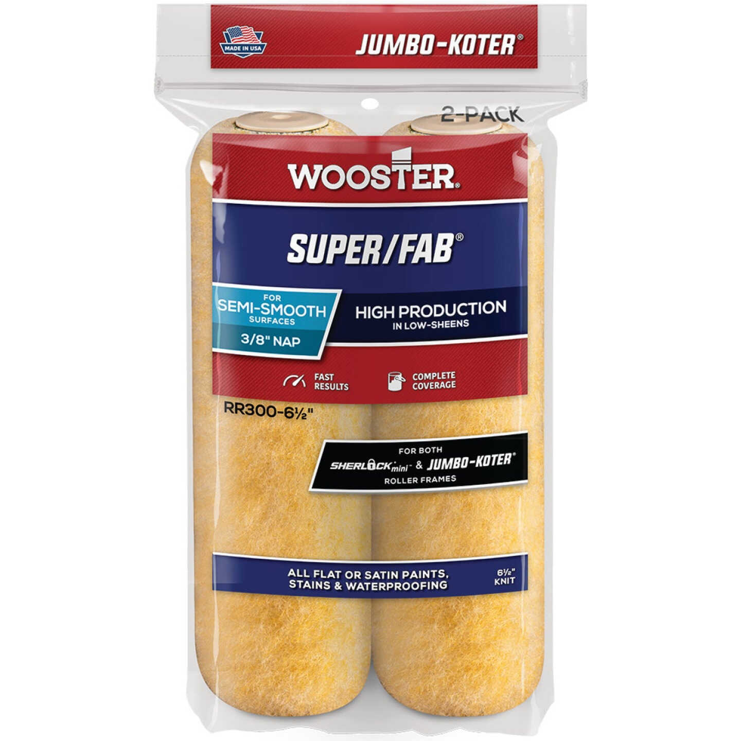 Wooster Jumbo-Koter Super/Fab 6.5 In. x 3/8 In. Button End Knit Roller Cover (2-Pack) Image 1