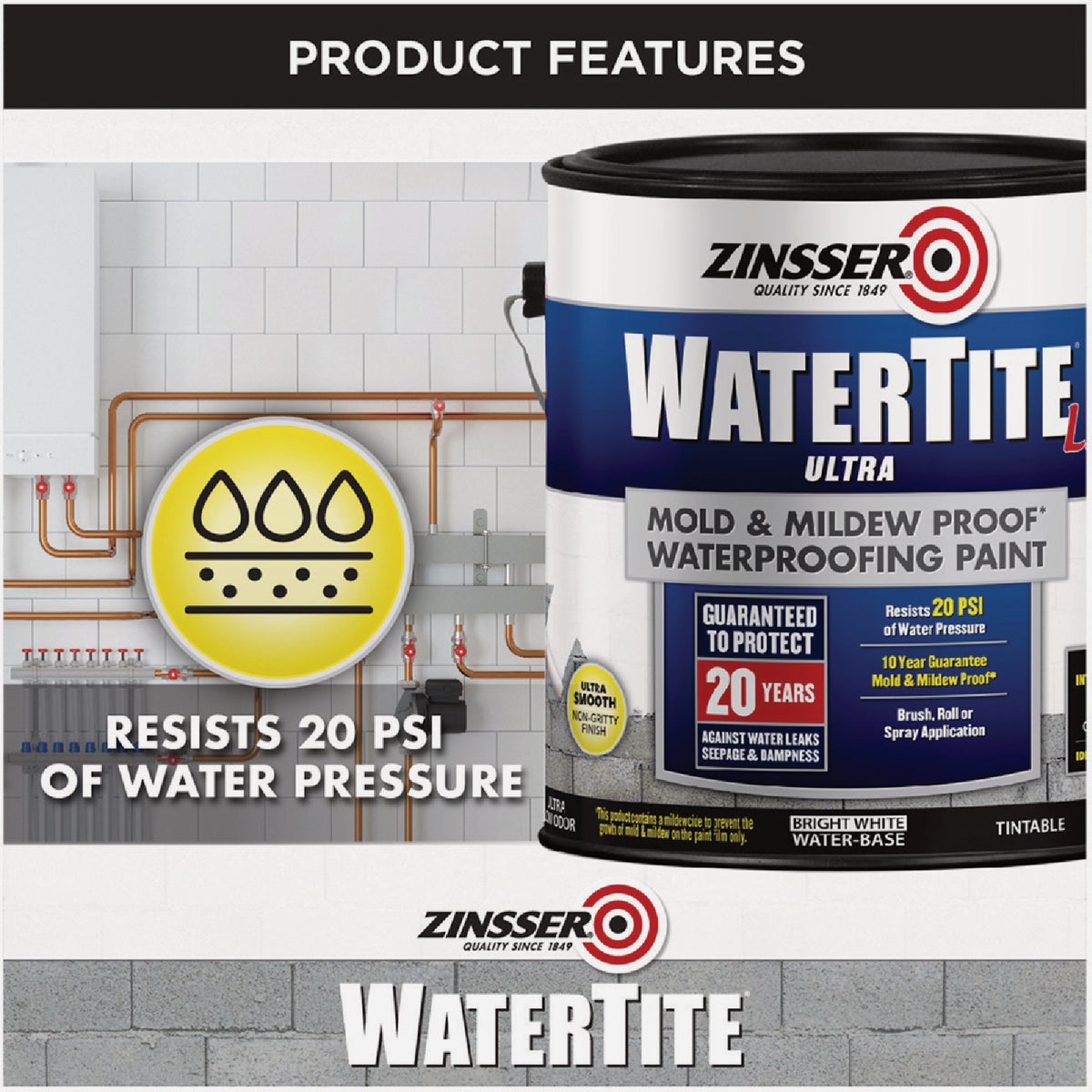Zinsser WaterTite LX Ultra 1 Gal. Mold & Mildew Proof Waterproofing Paint Image 4