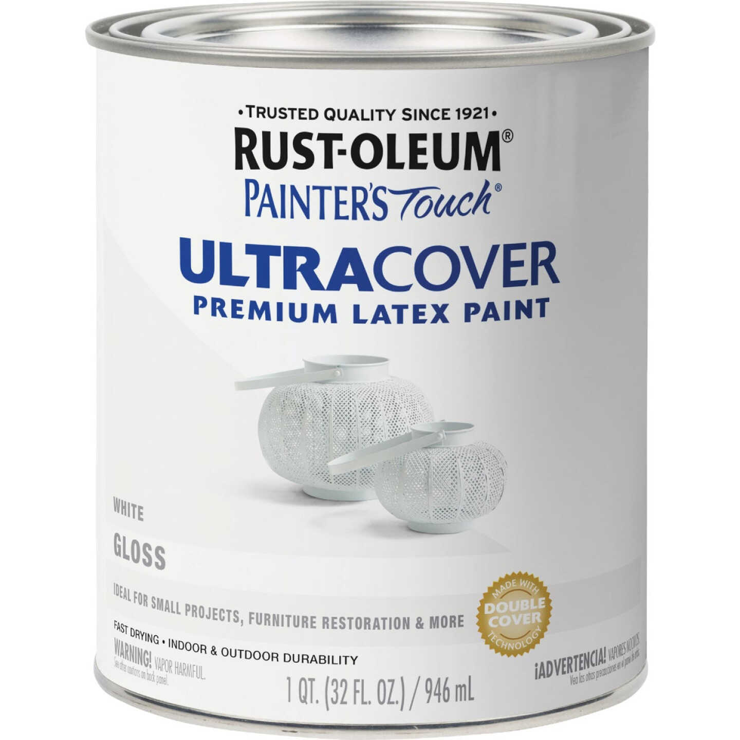 Rust-Oleum Painter's Touch 2X Ultra Cover Premium Latex Paint, White Gloss, 1 Qt. Image 7