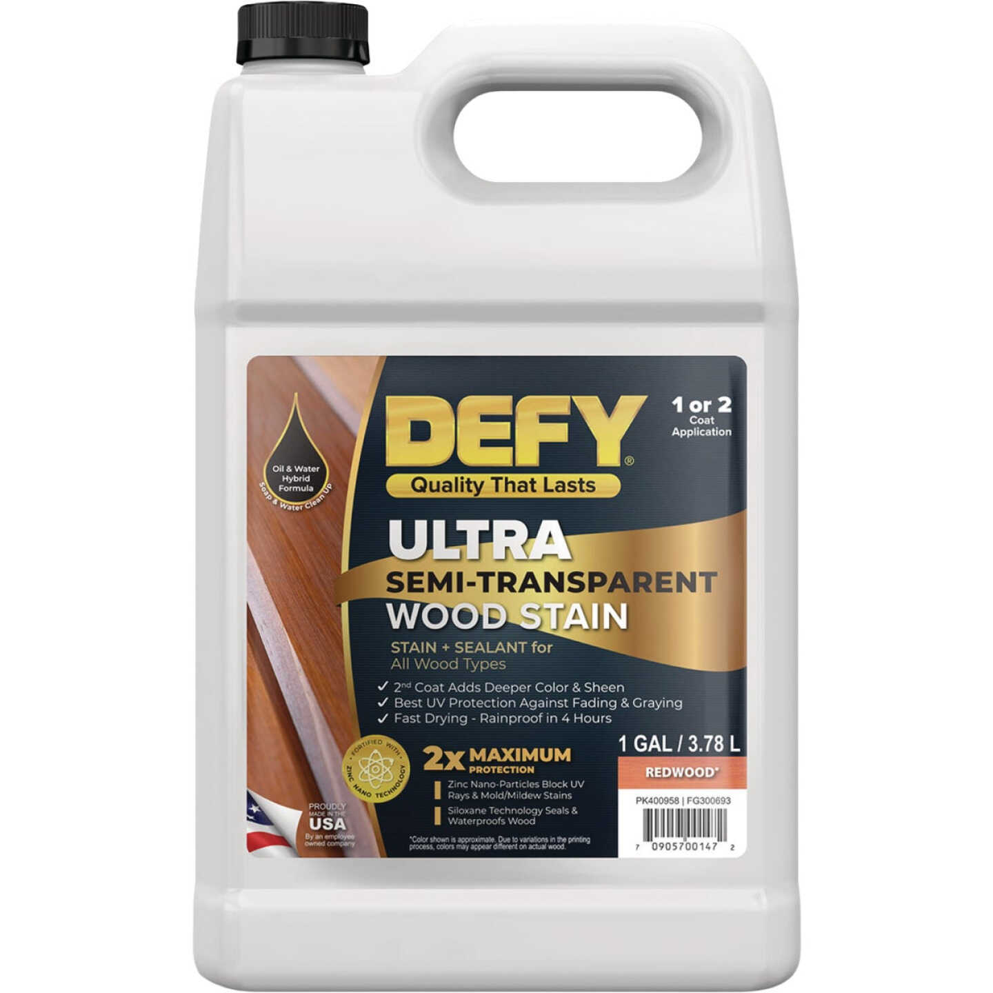 Defy Ultra-Semi-Transparent Wood Stain, Redwood, 1 Gal. Image 1