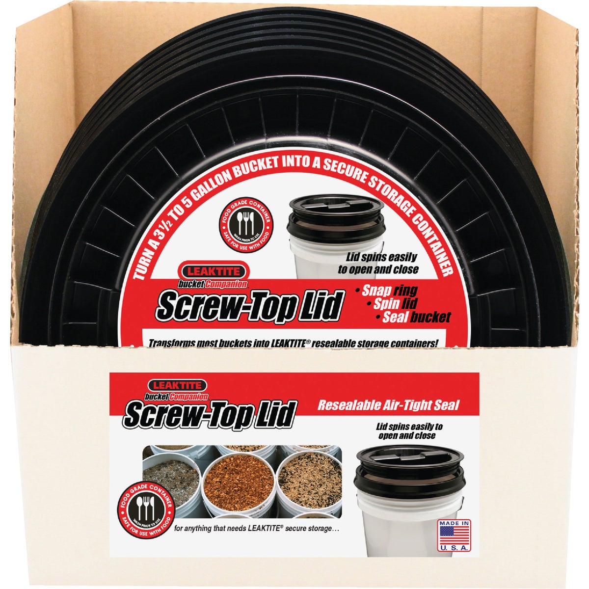 Leaktite Screw-Top Lid for 3.5 & 5 Gal. Pail, Black Image 3