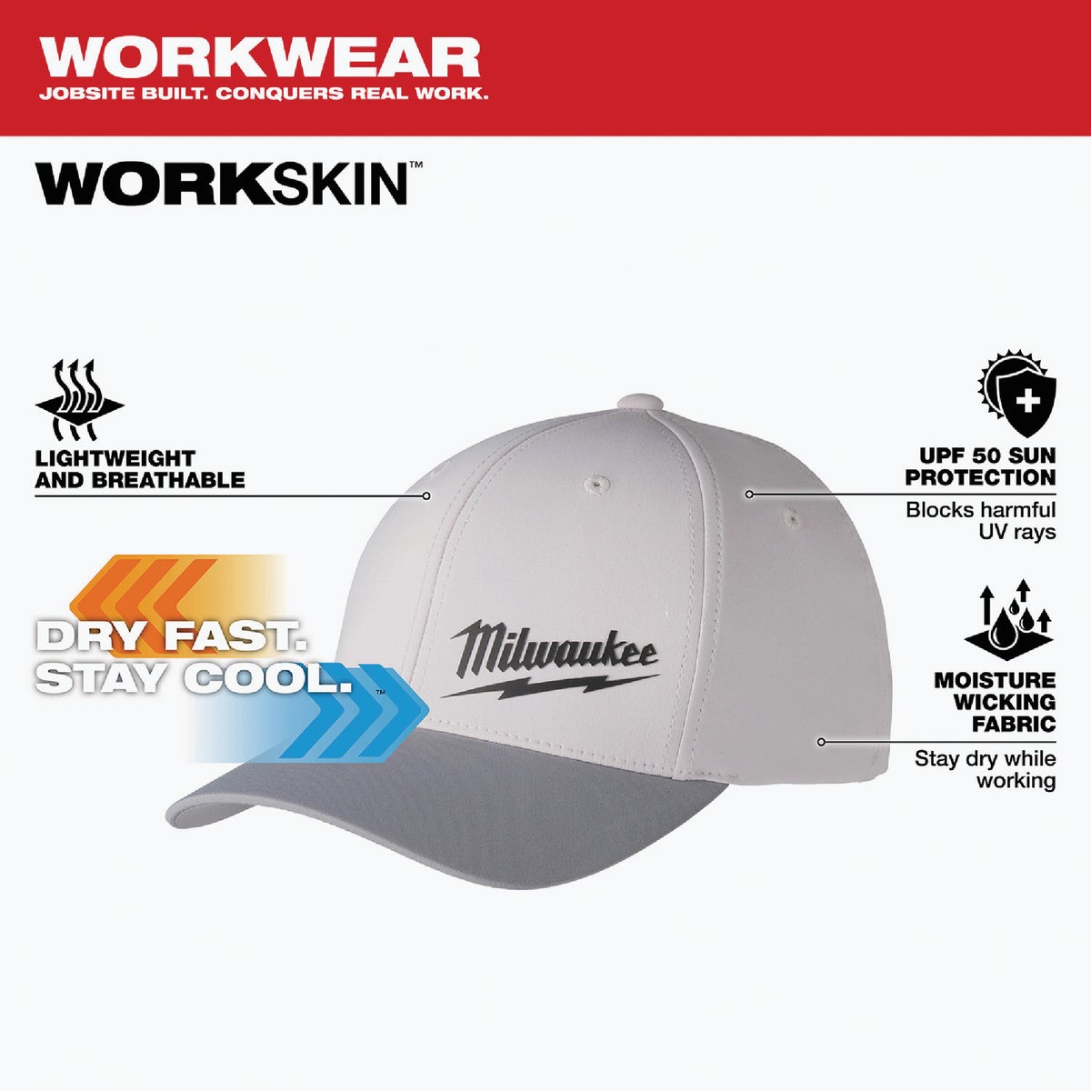 Milwaukee Workskin Gray Performance Fitted Hat, Small/Medium Image 5