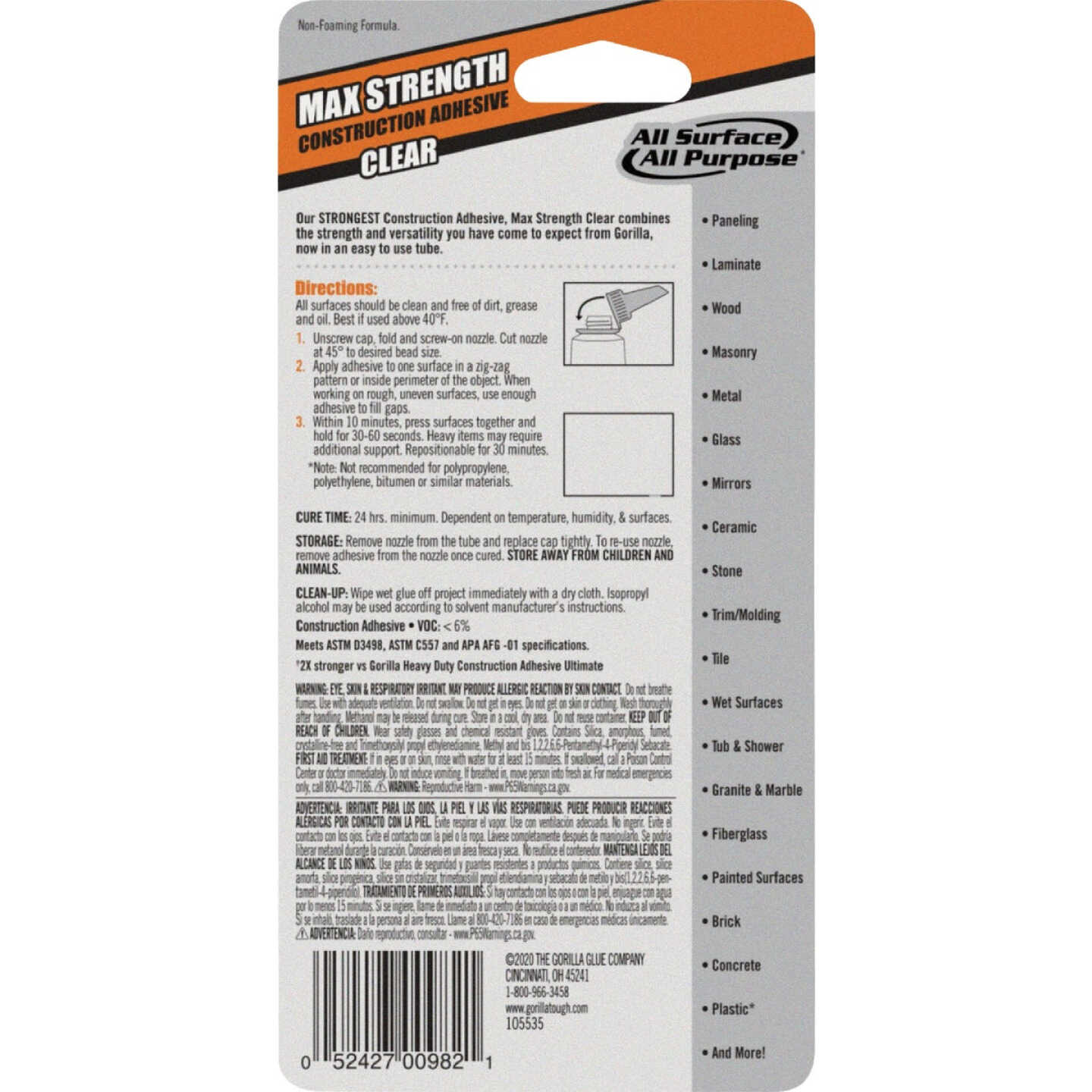 Gorilla 2.5 Oz. Clear Max Strength Construction Adhesive Image 3