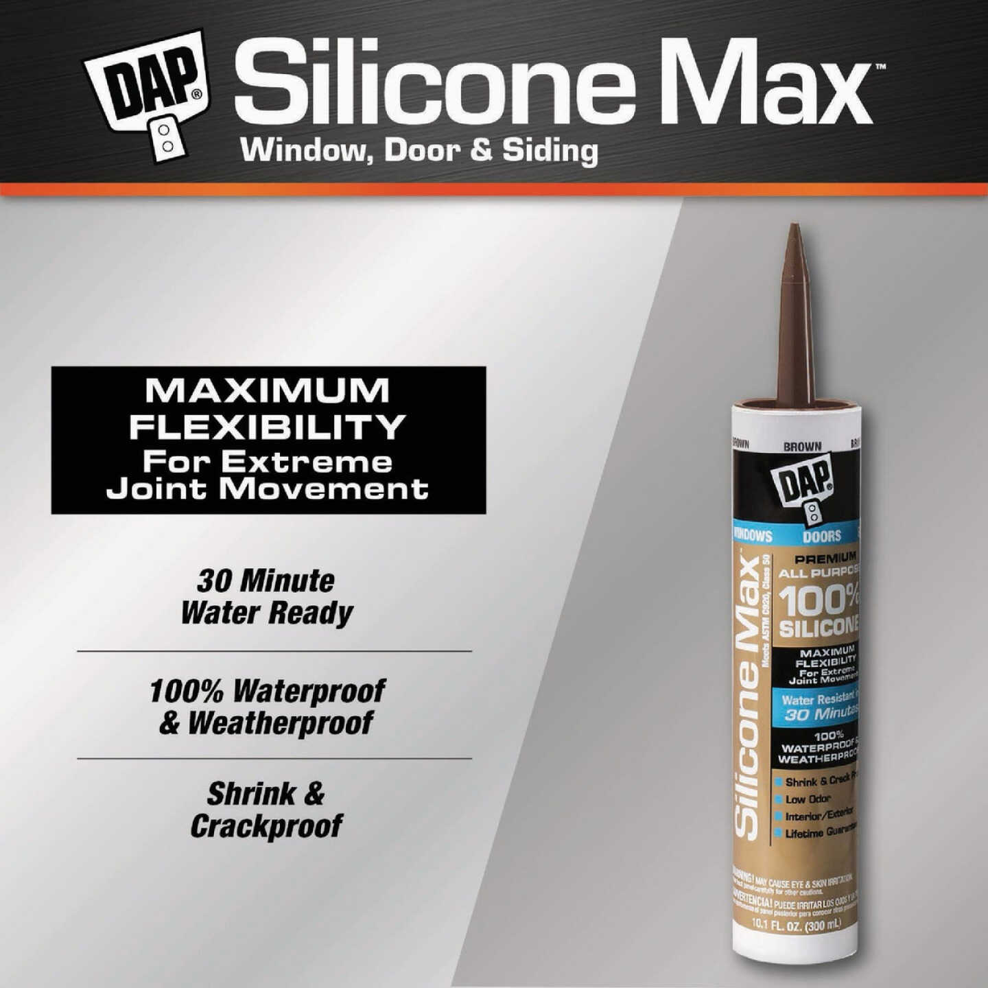 DAP Silicone Max 10 Oz. Brown Premium All Purpose 100% Silicone Sealant Image 2