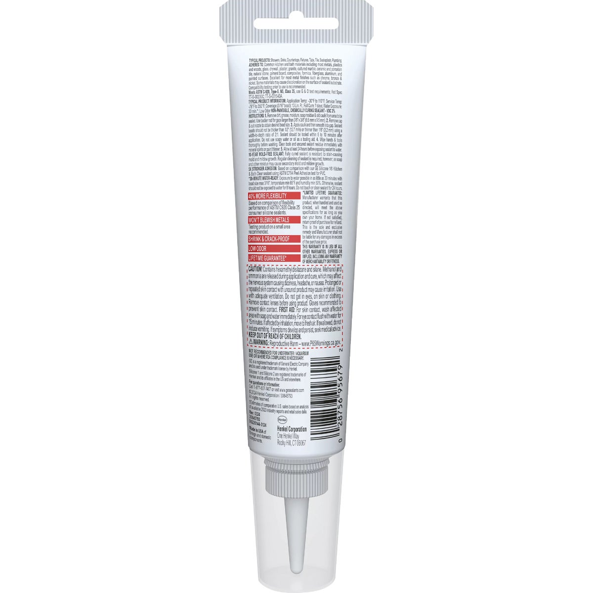 GE Advanced Silicone Kitchen & Bath Sealant, White, 2.8  Oz. Tube Image 6