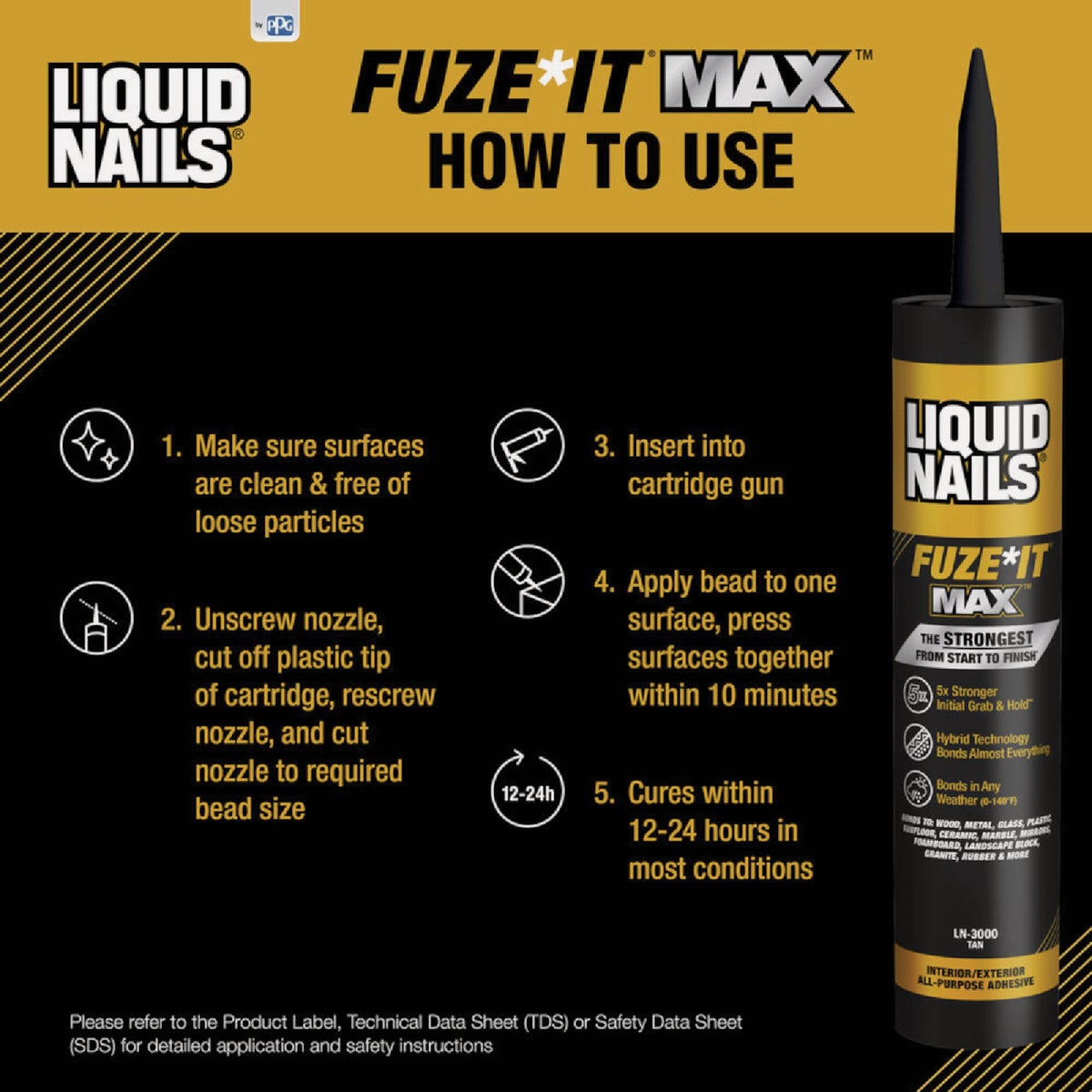 Liquid Nails Fuze-It Max 9 Oz. All Surface Construction Adhesive Image 3