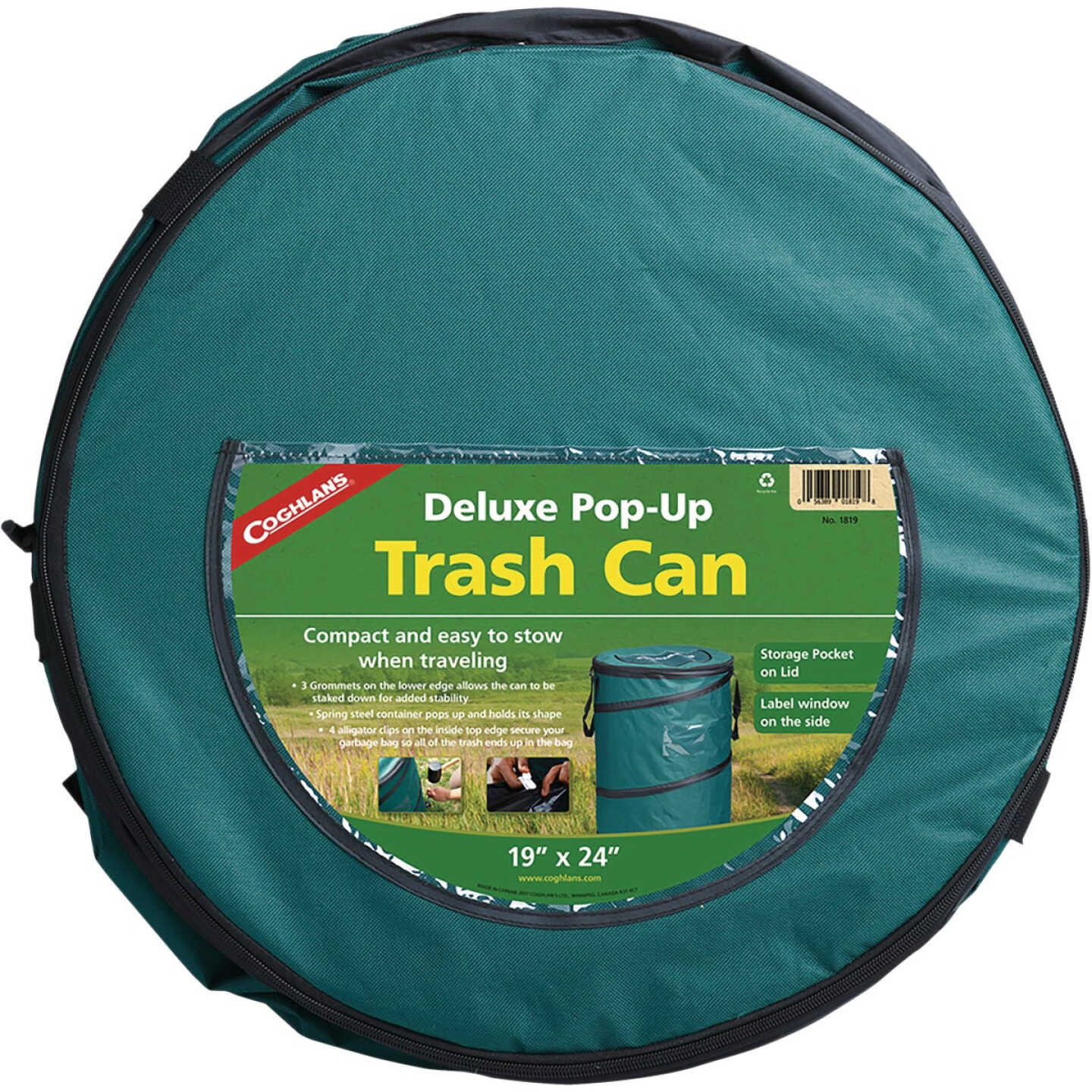 Coghlans 29.5 Gal. Green Polyester Deluxe Pop-Up Trash Can Image 1