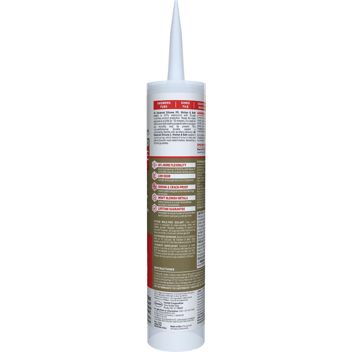 GE Advanced Silicone Kitchen & Bath Sealant, Clear, 10.1  Oz. Cartridge Image 7