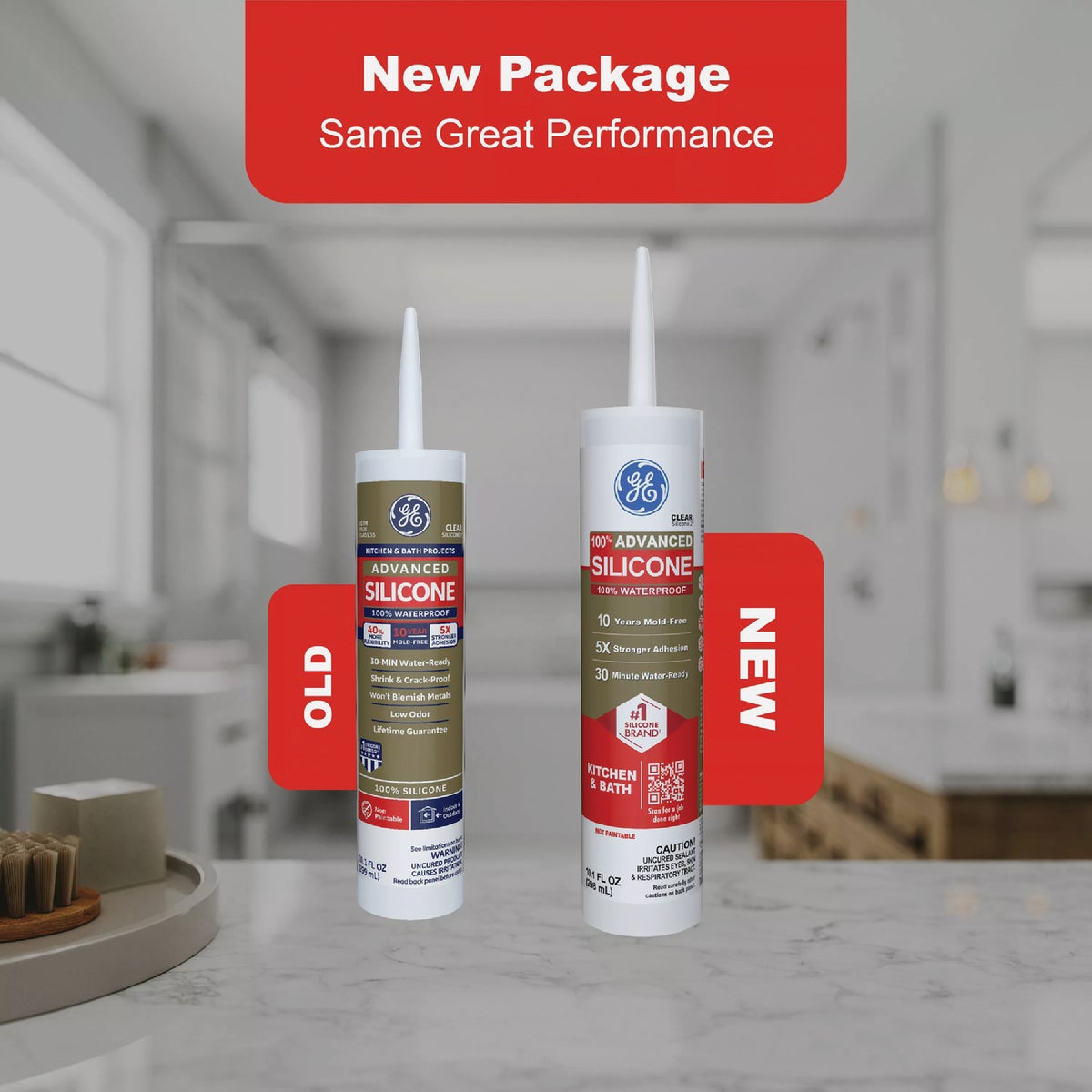 GE Advanced Silicone Kitchen & Bath Sealant, Clear, 10.1  Oz. Cartridge Image 2