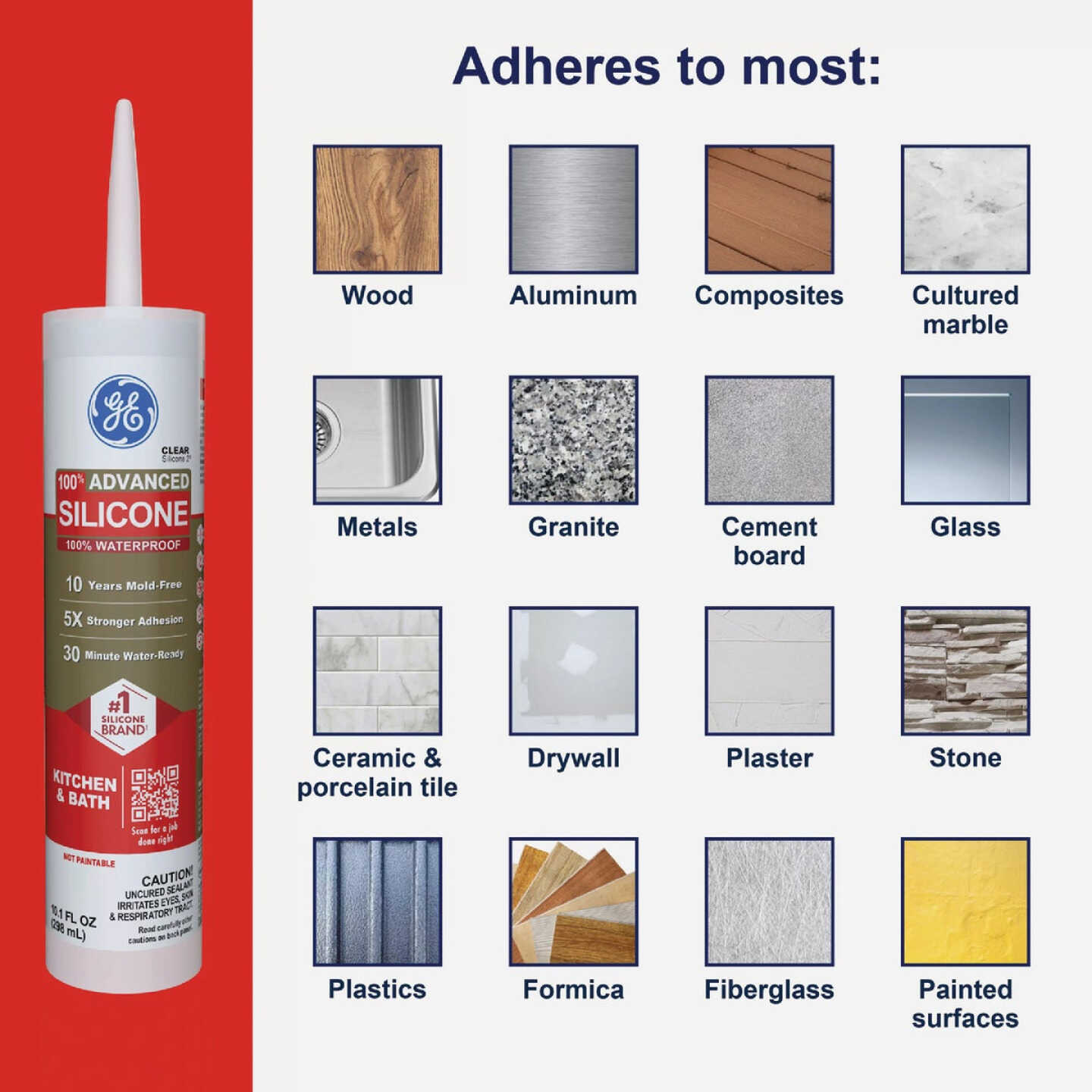 GE Advanced Silicone Kitchen & Bath Sealant, Clear, 10.1 Oz. Cartridge Image 6