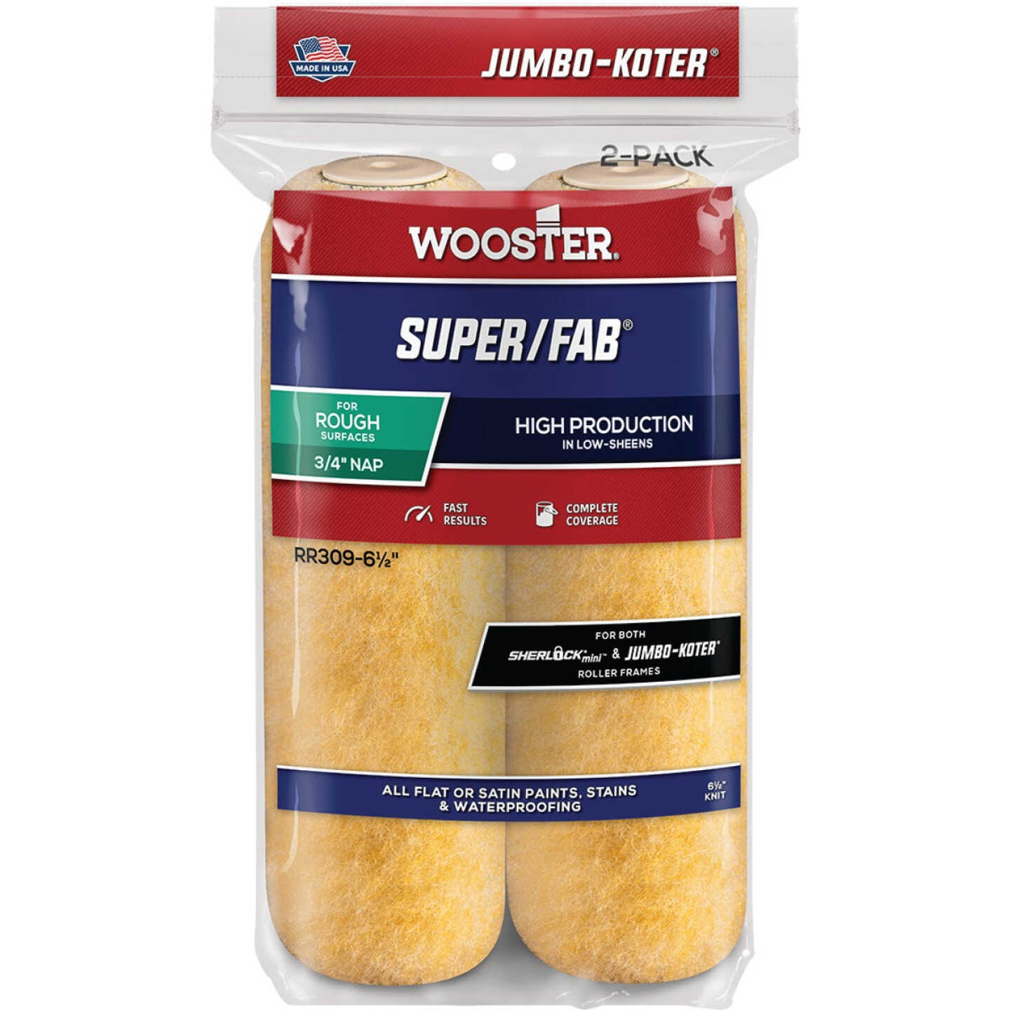 Wooster Jumbo-Koter Super/Fab 6.5 In. x 3/4 In. Button End Knit Roller Cover (2-Pack) Image 1