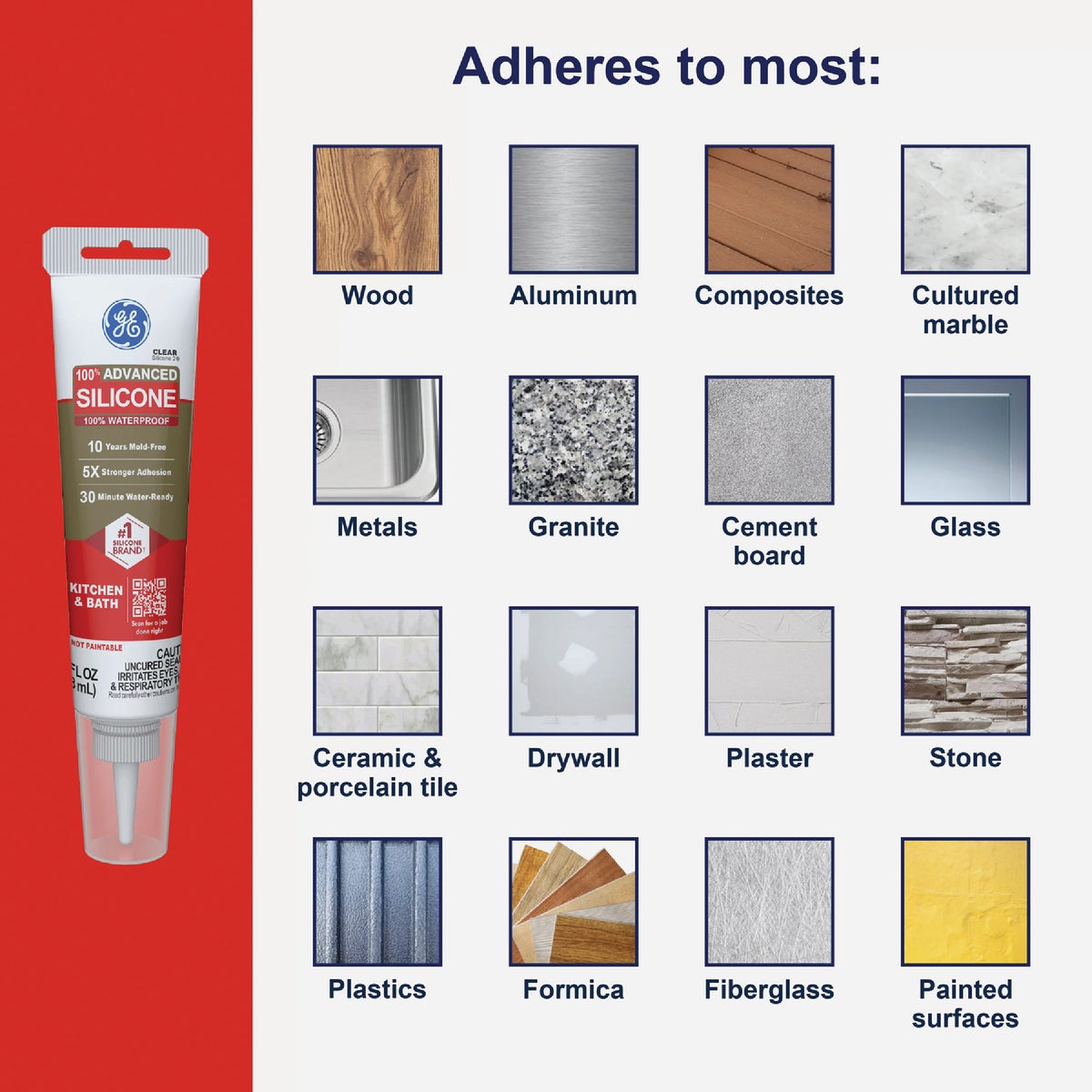 GE Advanced Silicone Kitchen & Bath Sealant, Almond, 2.8  Oz. Tube Image 5
