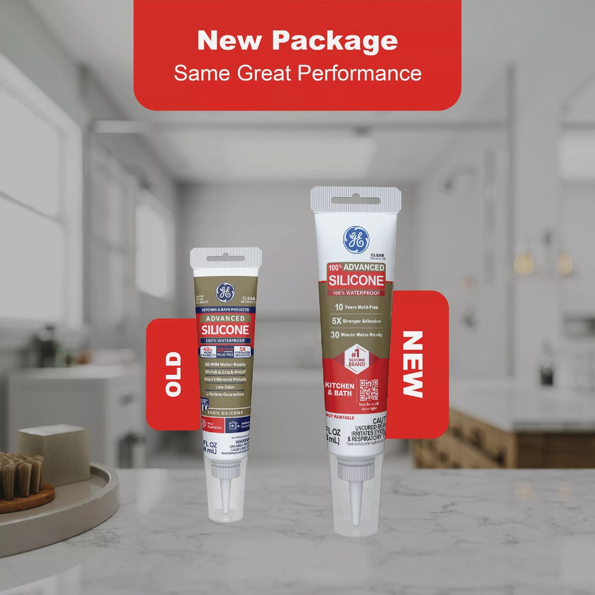 GE Advanced Silicone Kitchen & Bath Sealant, Almond, 2.8  Oz. Tube Image 2