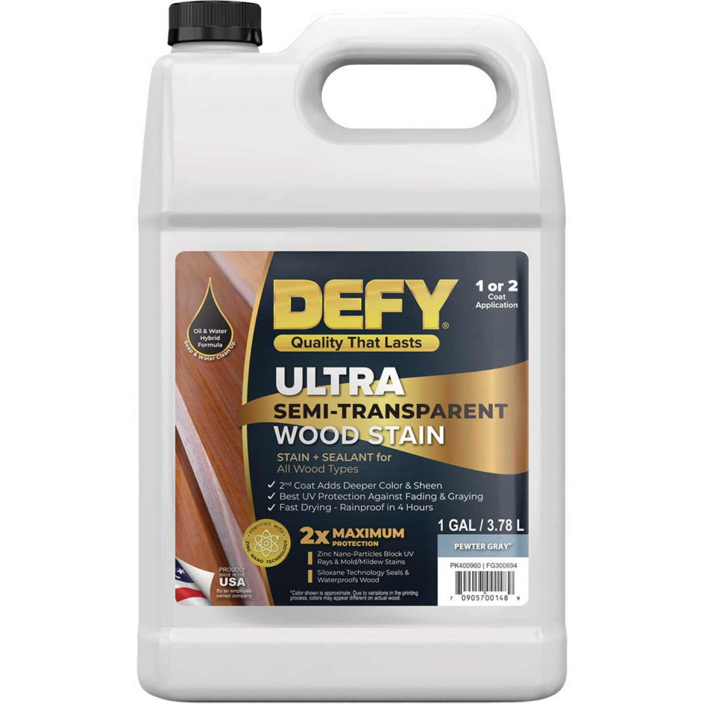 Defy Ultra-Semi-Transparent Wood Stain, Pewter Gray, 1 Gal. Image 1