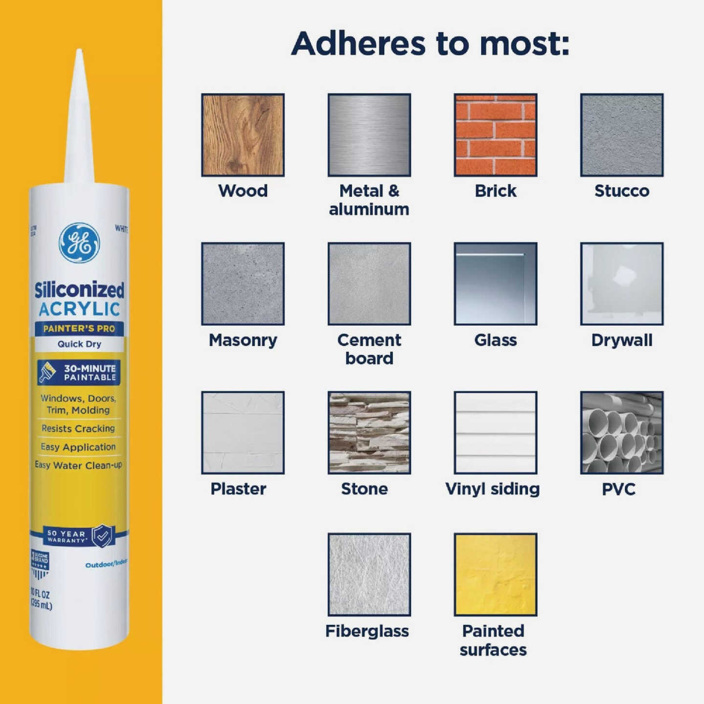 GE Siliconized Acrylic Painters Pro Quick Dry, White Sealant, 10 Oz. Cartridge Image 3