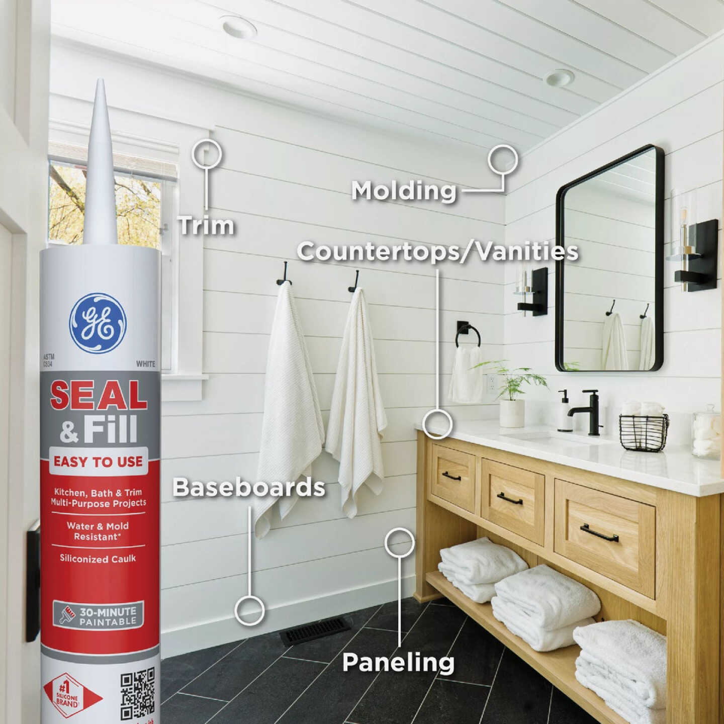 GE Seal & Fill Multi-Purpose Kitchen & Bath Sealant, White, 10 Oz. Cartridge Image 3