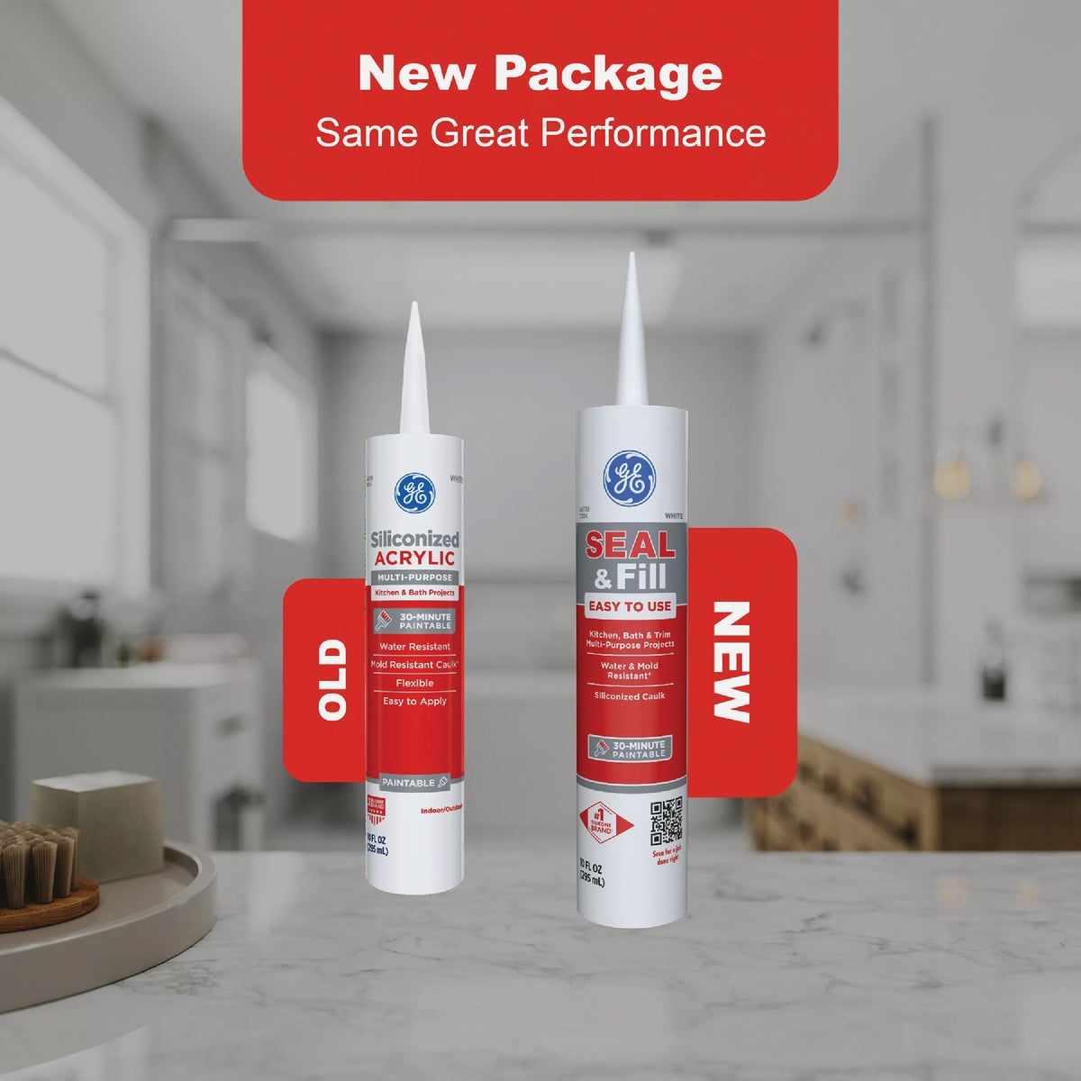 GE Seal & Fill Multi-Purpose Kitchen & Bath Sealant, White, 10 Oz. Cartridge Image 2