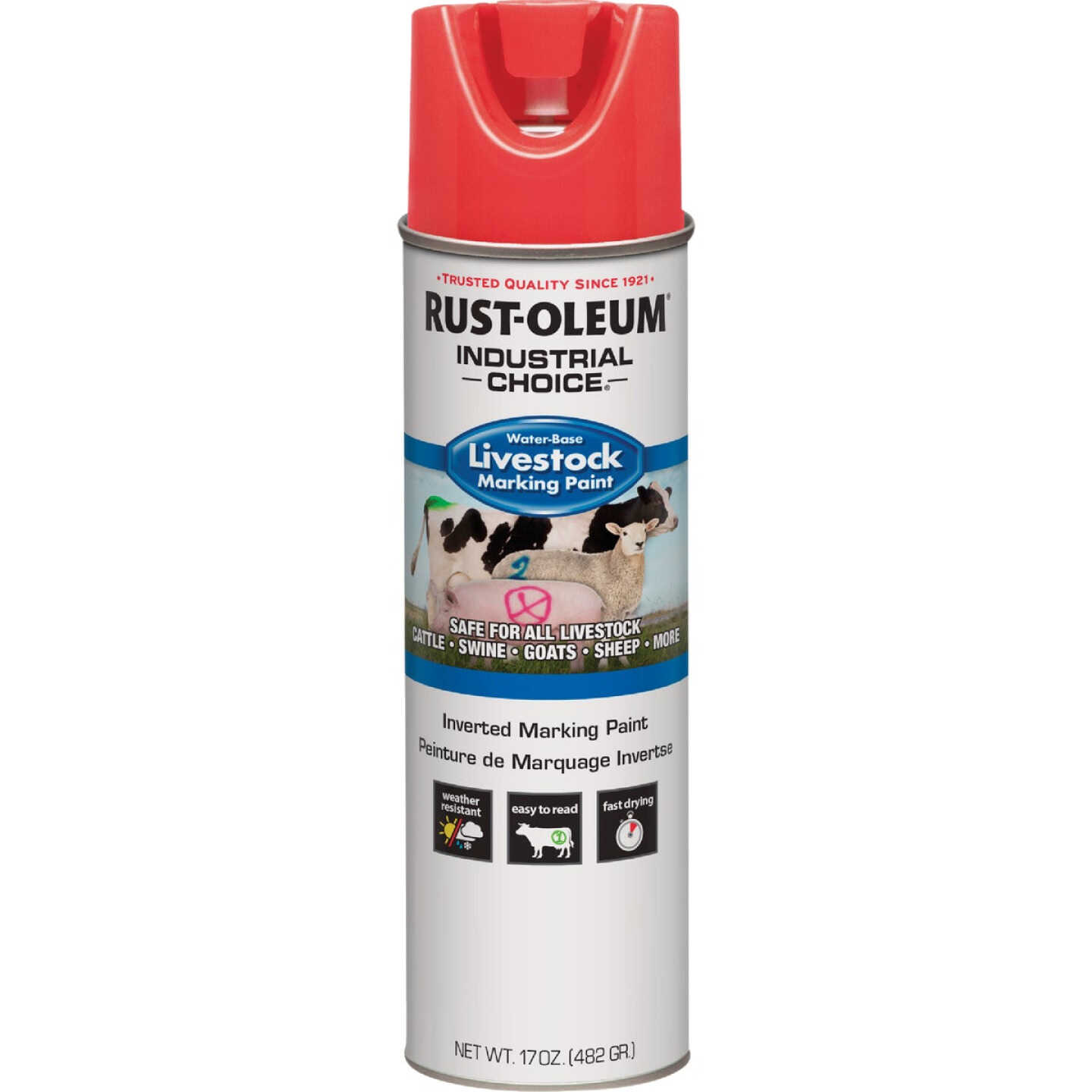 Rust-Oleum Industrial Choice 17 Oz. Fluorescent Red Livestock Marking Paint Image 1
