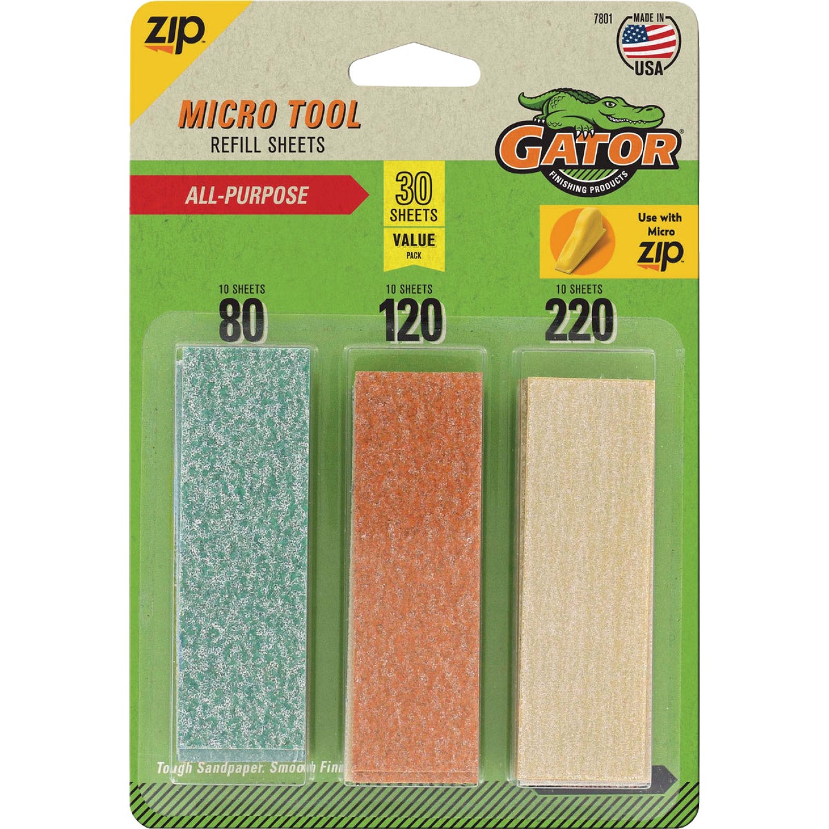 Gator Grit Assorted Grit Micro Zip Hook & Loop Sandpaper (30-Pack) Image 1