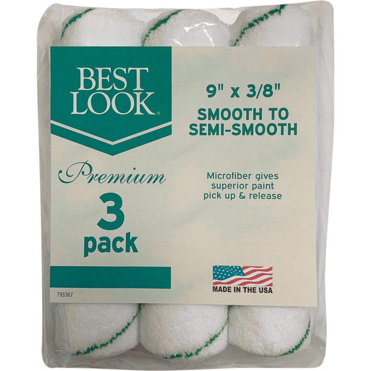 Best Look 9 In. x 3/8 In. Microfiber Roller Cover (3-Pack) Image 1