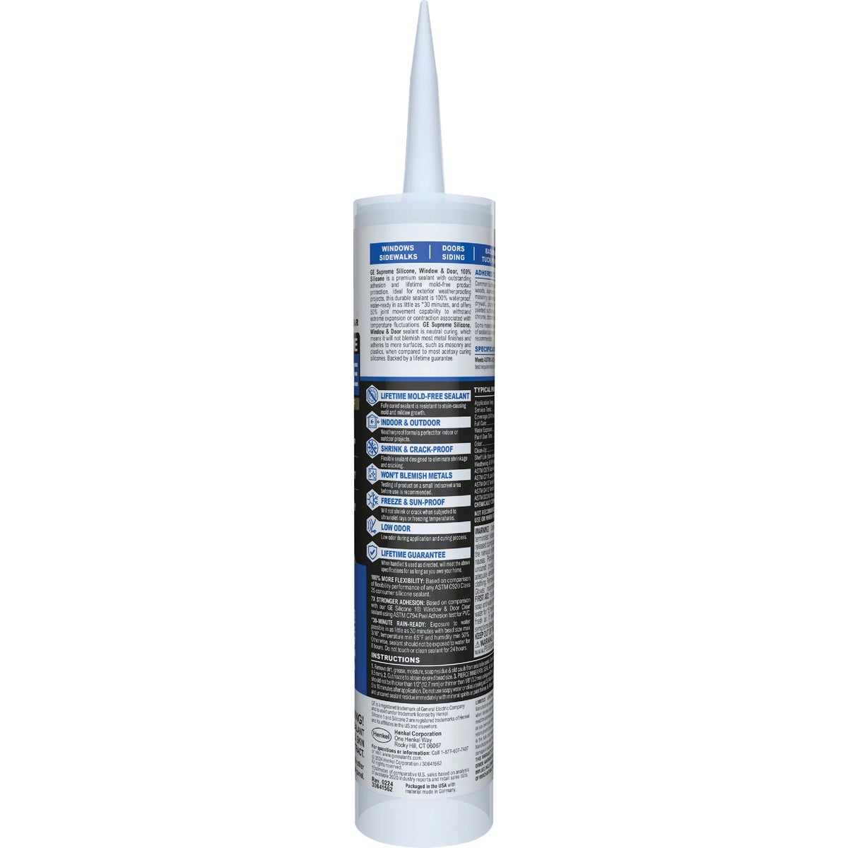 GE Supreme Silicone Window & Door Sealant, Clear, 10.1  Oz. Cartridge Image 6