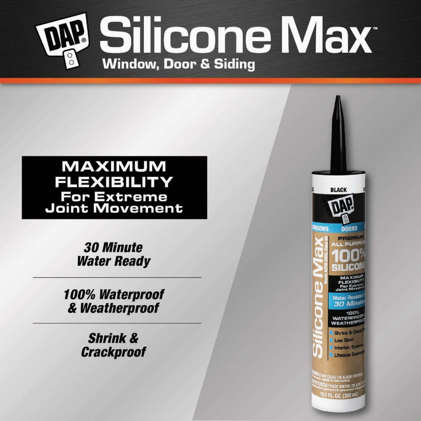 DAP Silicone Max 10 Oz. Black Premium All Purpose 100% Silicone Sealant Image 2