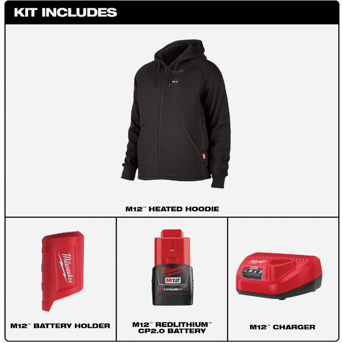 Milwaukee M12 Men's Black Cordless Heated Hoodie Kit, XL Image 2
