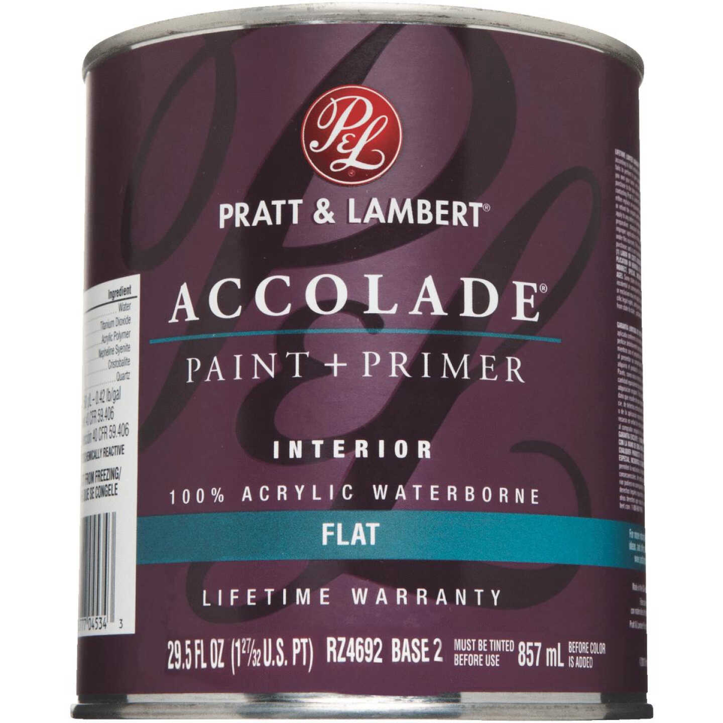 Pratt & Lambert Accolade 100% Acrylic Paint & Primer Flat Interior Wall Paint, Base 2, 1 Qt. Image 1