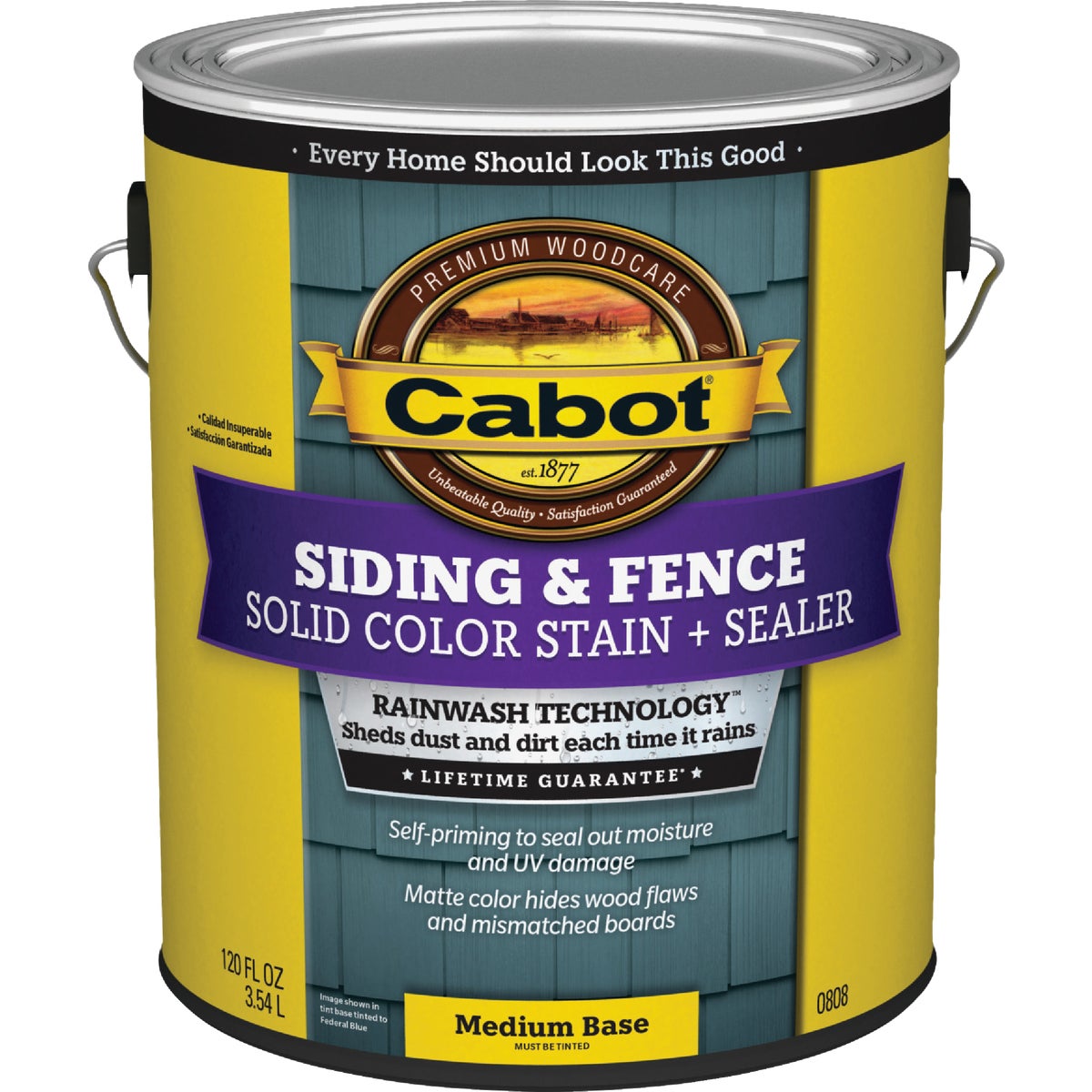 Cabot Solid Color Acrylic Siding & Fence Stain + Sealer, 0808 Medium Base, 1 Gal.