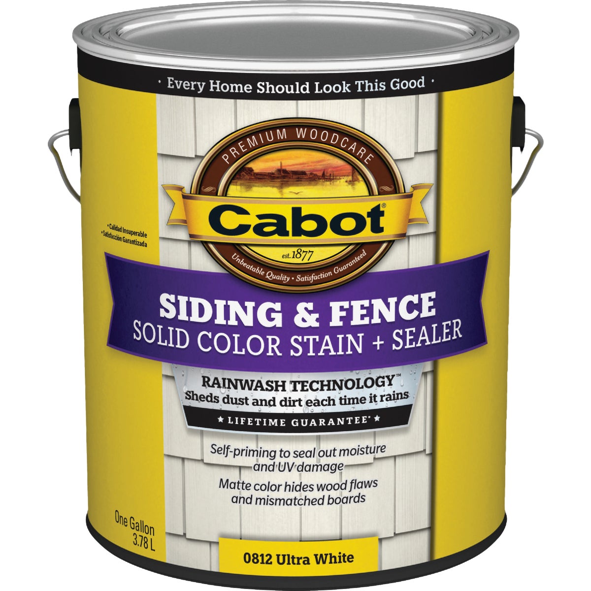 Cabot Solid Color Acrylic Siding & Fence Stain + Sealer, 0812 Ultra White, 1 Gal.