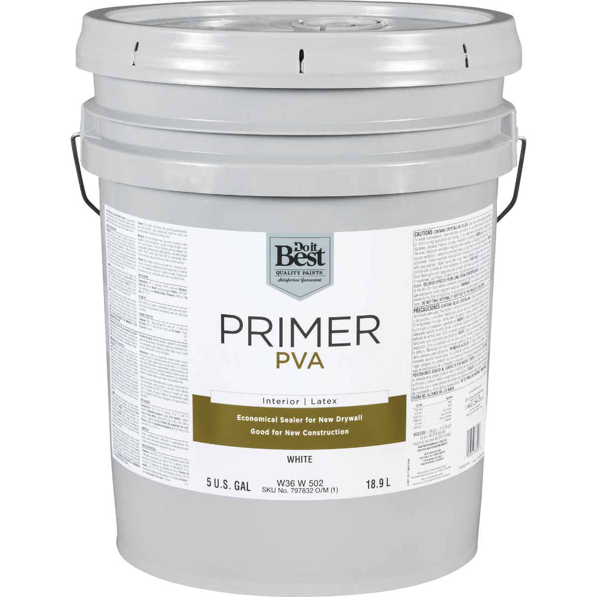 Do it Best PVA Interior Latex Drywall Primer, White, 5 Gal.