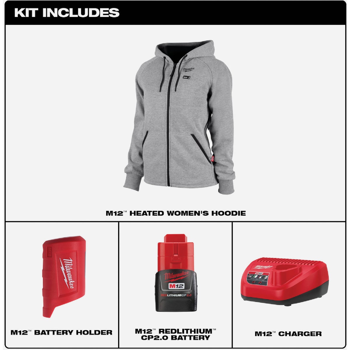 Milwaukee M12 Women's Gray Cordless Heated Hoodie Kit, L Image 2