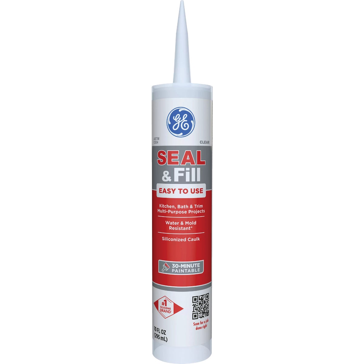 GE Seal & Fill Multi-Purpose Kitchen & Bath Sealant, Clear, 10 Oz. Cartridge