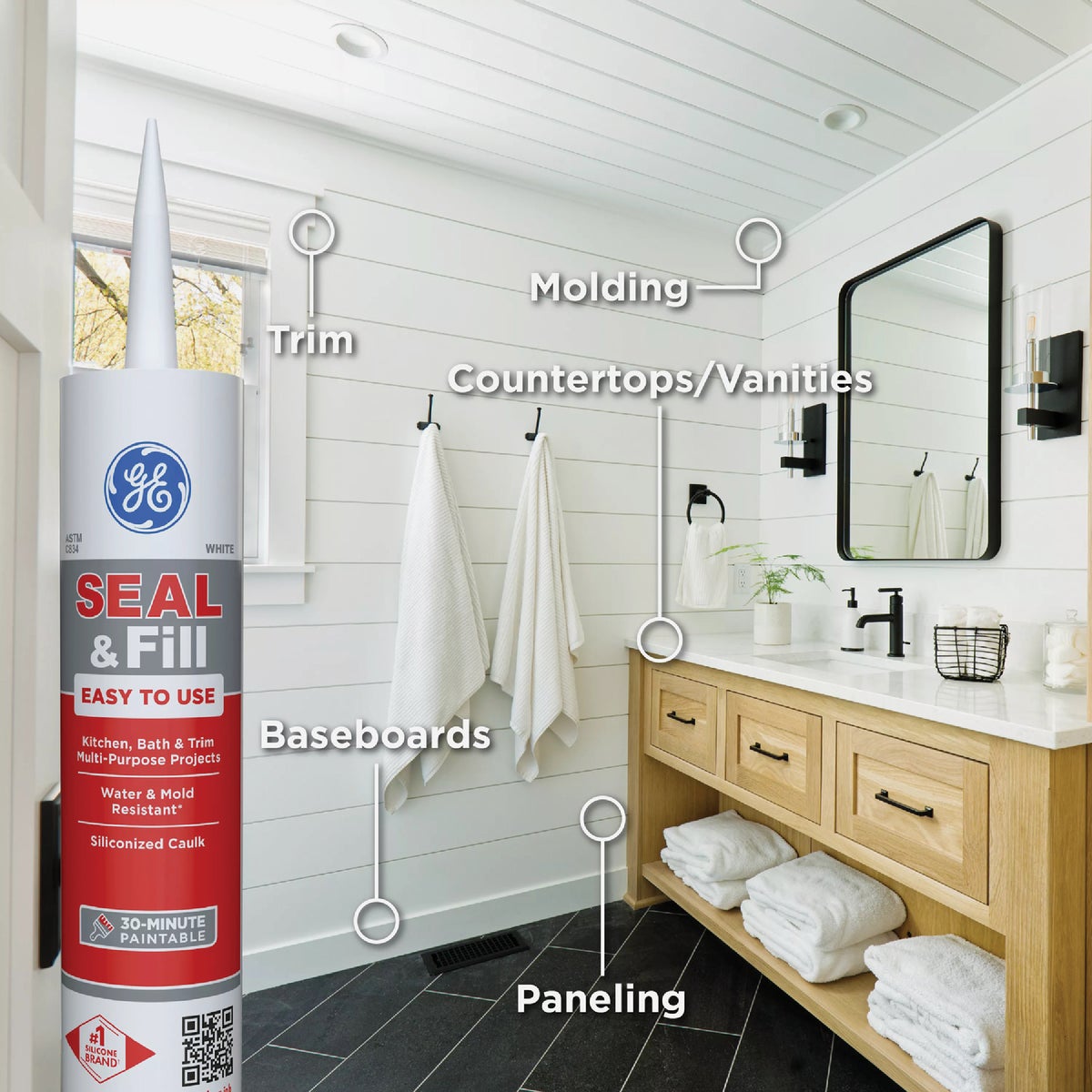 GE Seal & Fill Multi-Purpose Kitchen & Bath Sealant, Clear, 10 Oz. Cartridge Image 3