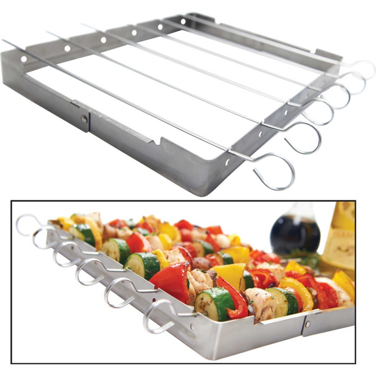 GrillPro Stainless Steel Kebab Grill Rack with Skewers Image 1