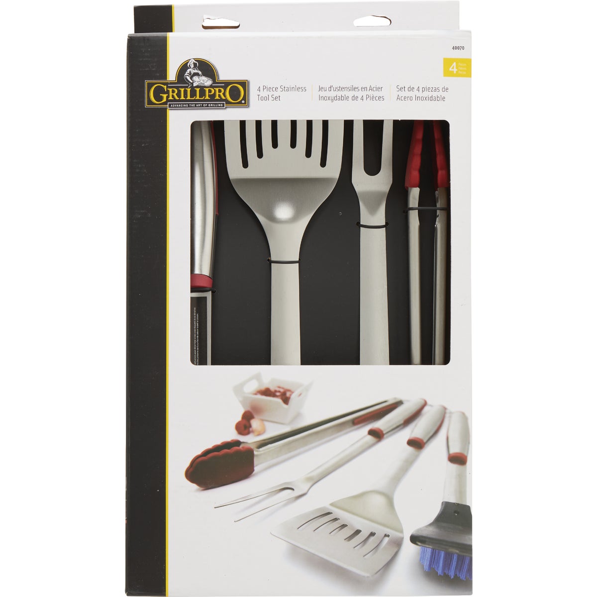 GrillPro Rubber Insert Handle Stainless Steel 4-Piece Barbeque Tool Set Image 2