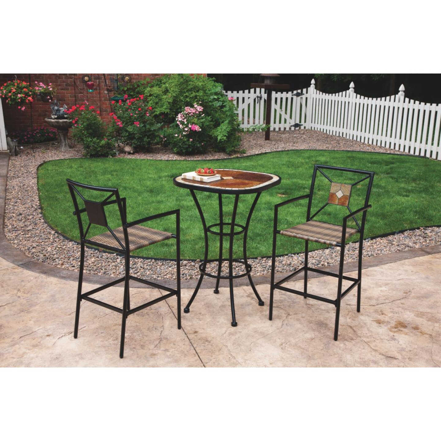 St Claire 3-Piece Bar Bistro Set With Brown Wicker Seats Image 8