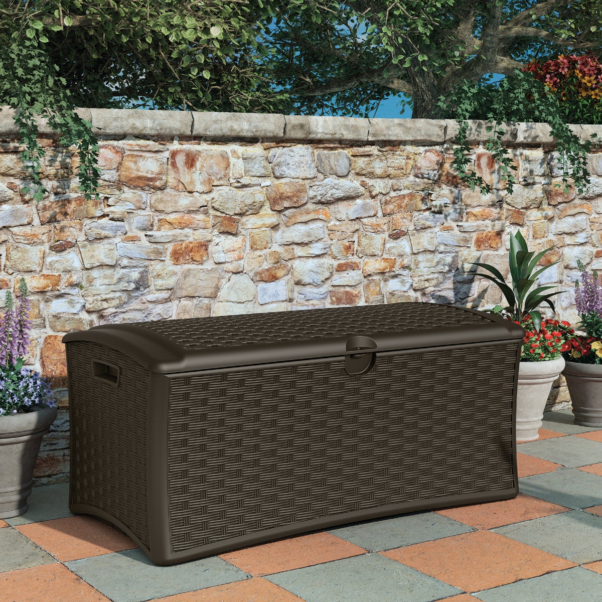 Suncast 72 Gal. Resin Wicker Brown Deck Box Image 2