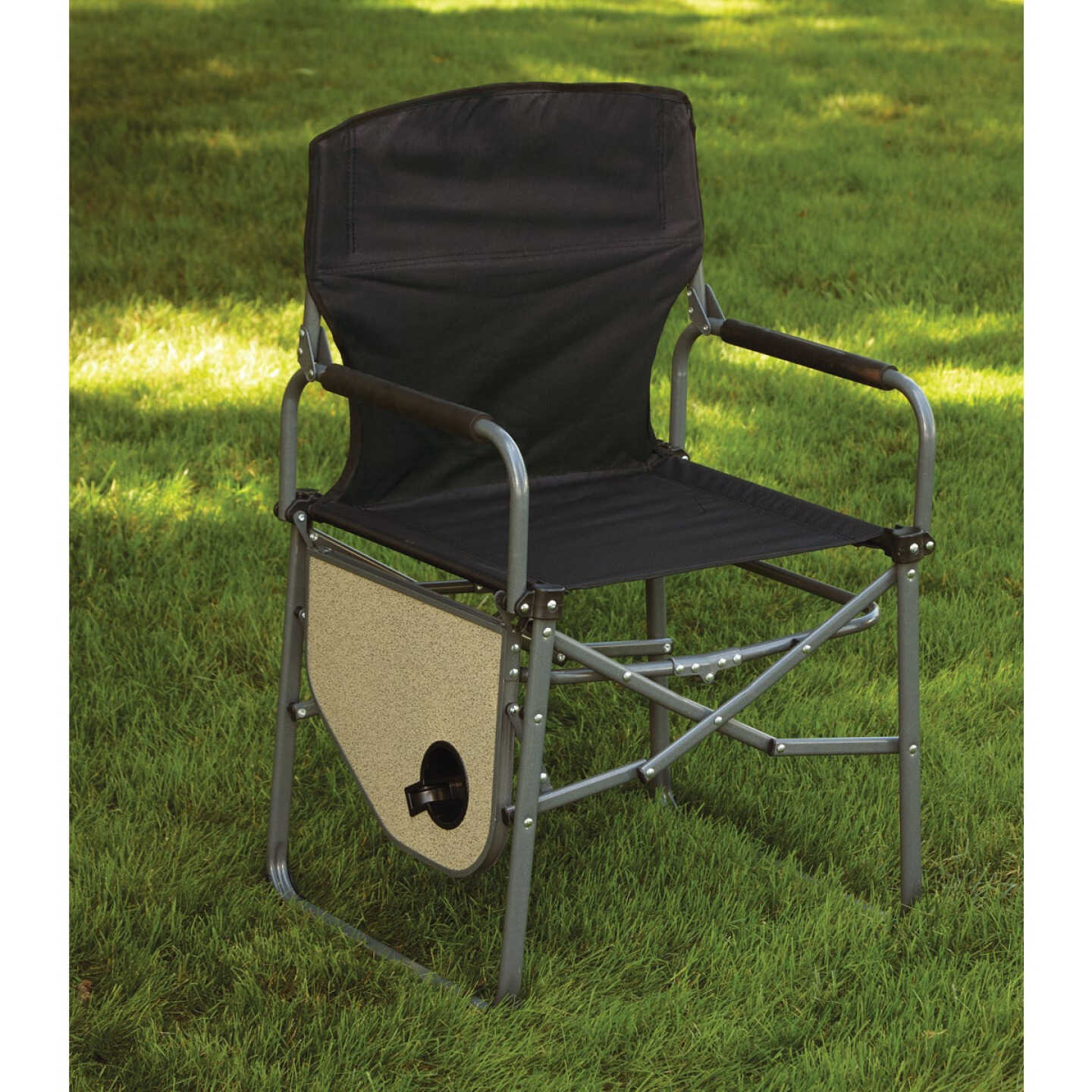 Outdoor Expressions Black Polyester Director Camp Folding Chair with Side Table Image 3