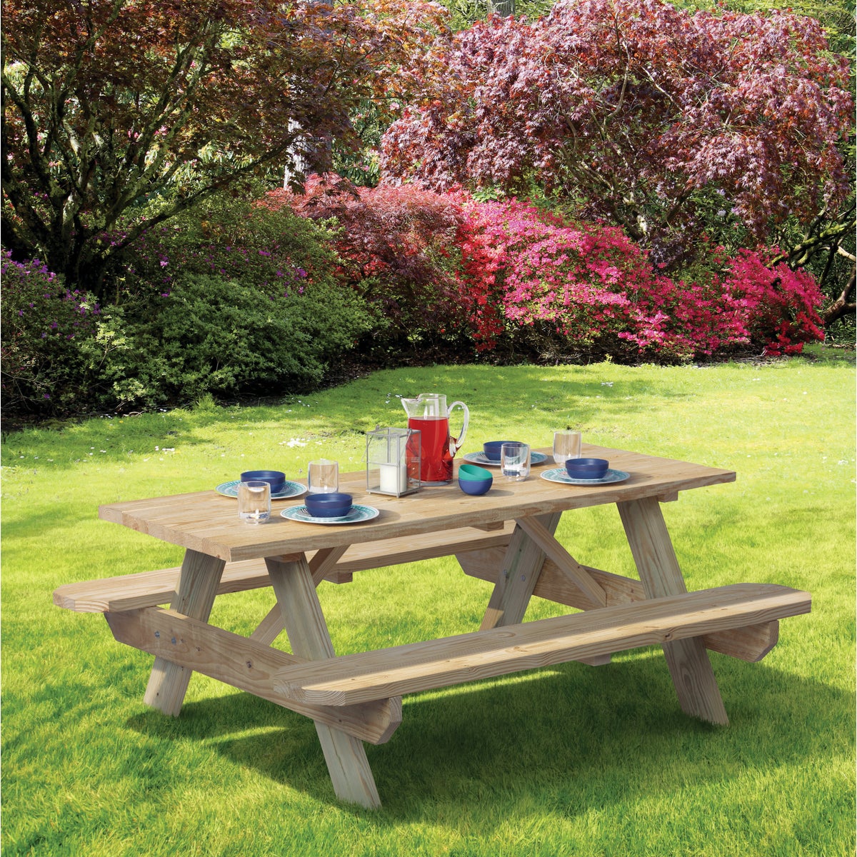 Outdoor Essentials 6 Ft. Pressure-Treated Wood Picnic Table with Benches Image 2
