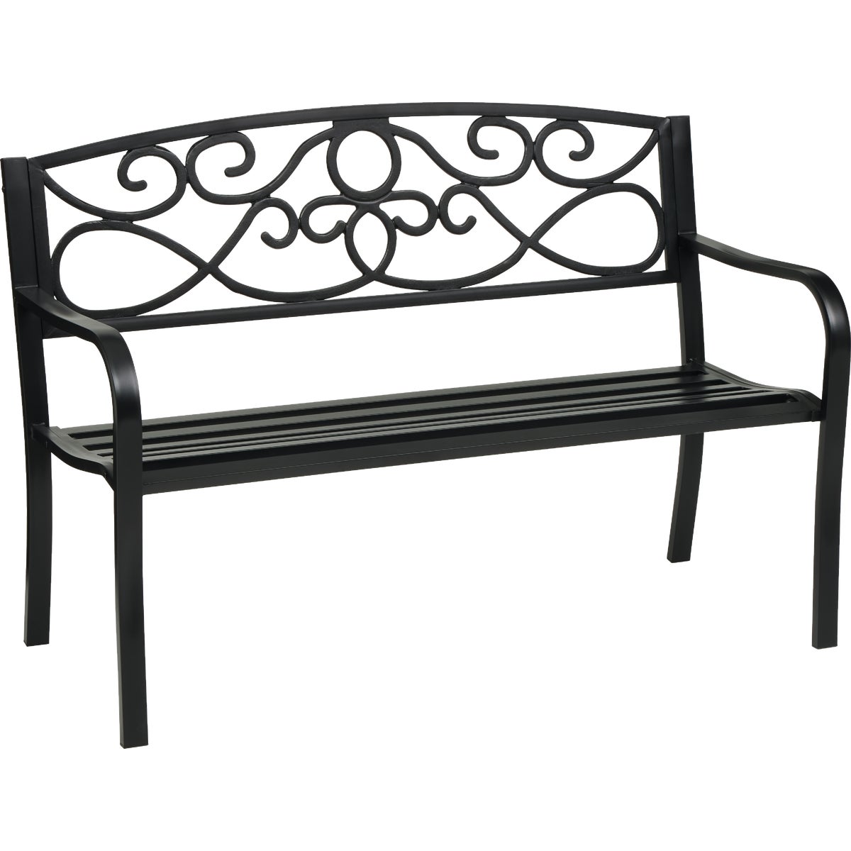 Outdoor Expressions 50 In. Black Steel Bench with Scroll Design