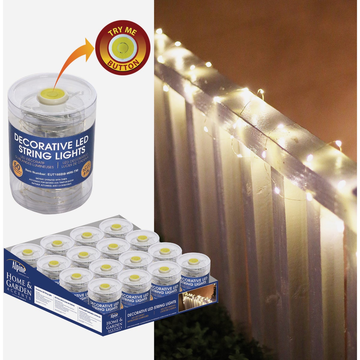 Alpine 10-1/2 Ft. 60-Light Warm White LED Battery Operated Copper String Light Set Image 2
