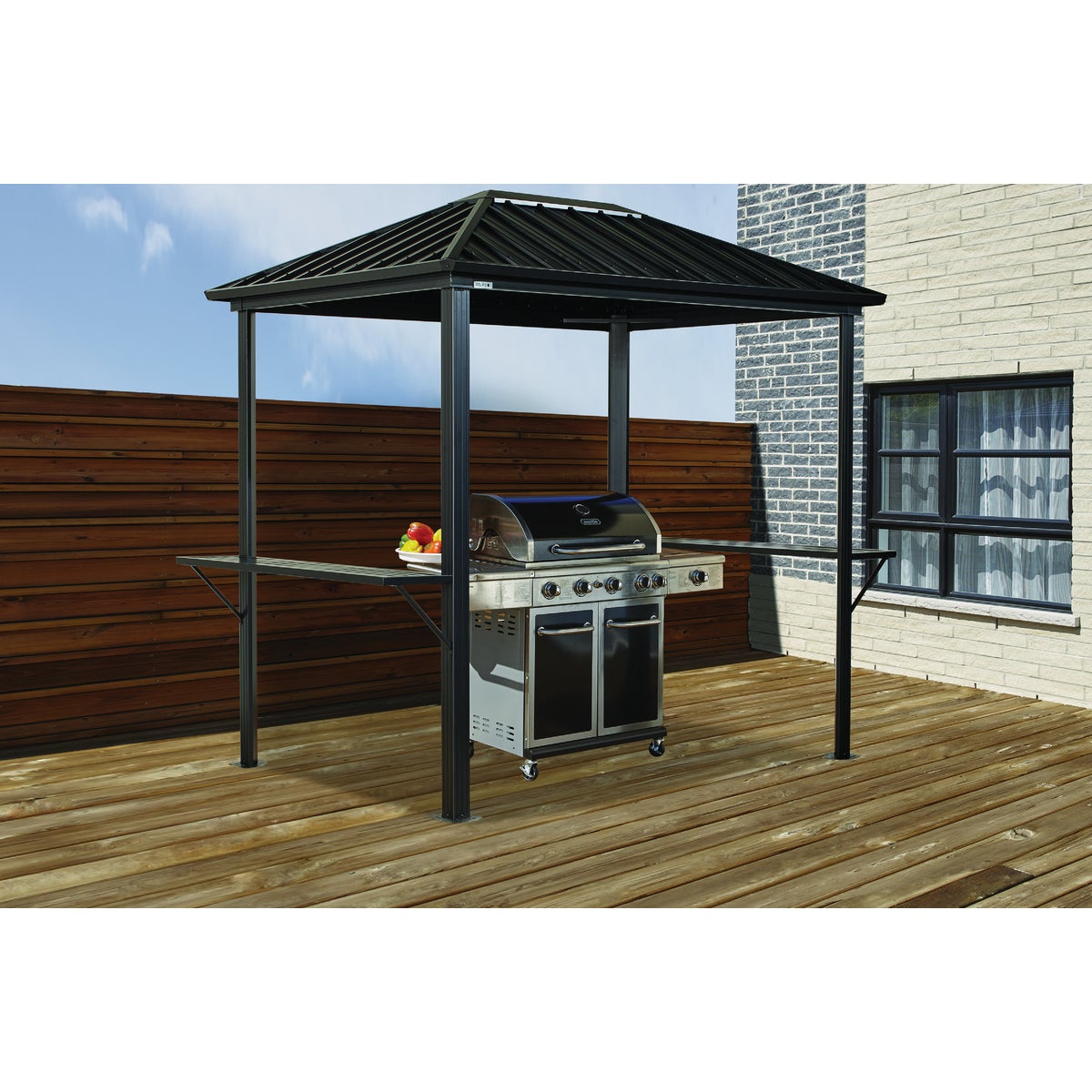 Sojag Dakota 6 Ft. x 8 Ft. Brown Powder-Coated Metal Grill Gazebo with Shelves Image 2