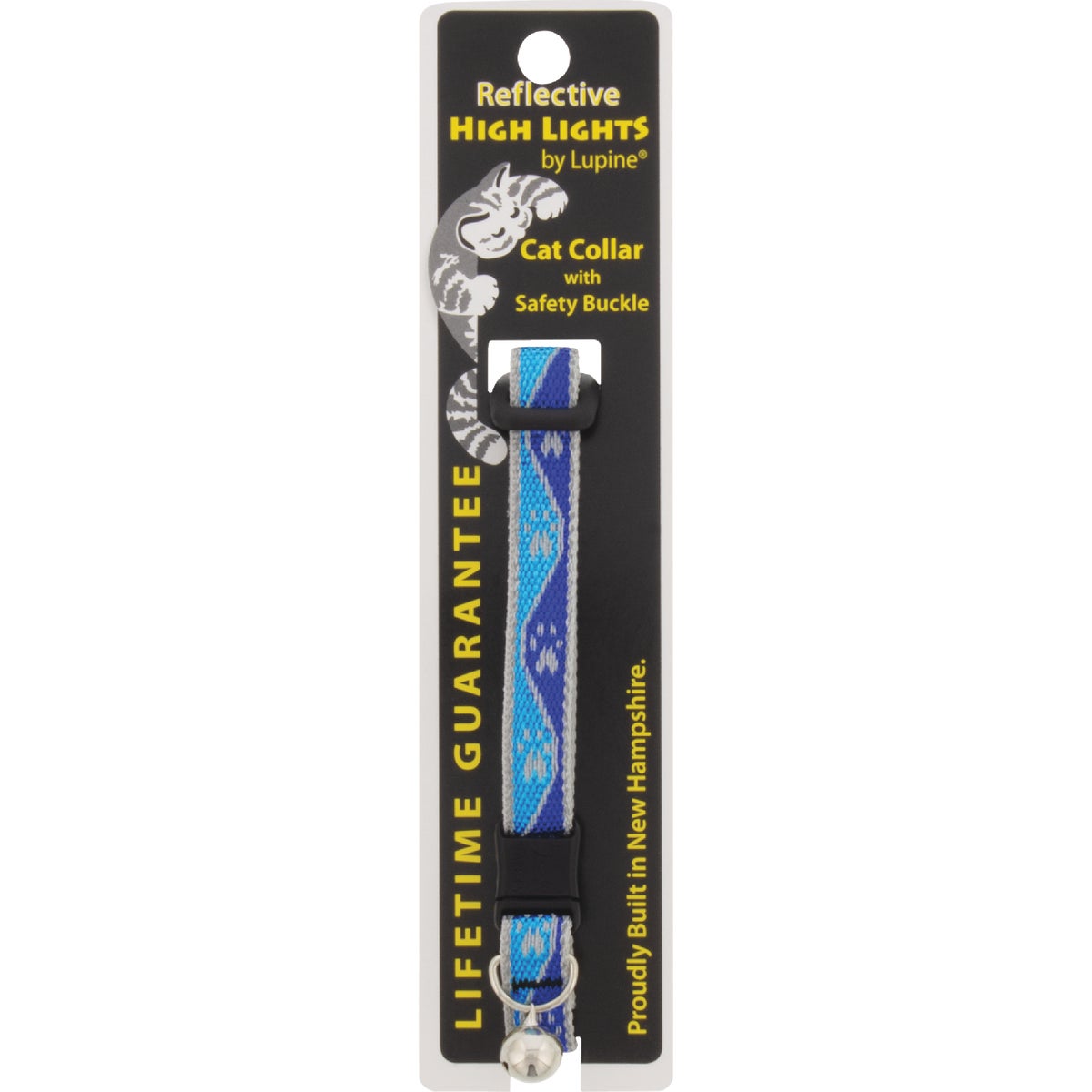 Lupine 1/2 In. Reflective Blue Paws 8 to 12in.   Breakaway Cat Collar with Bell